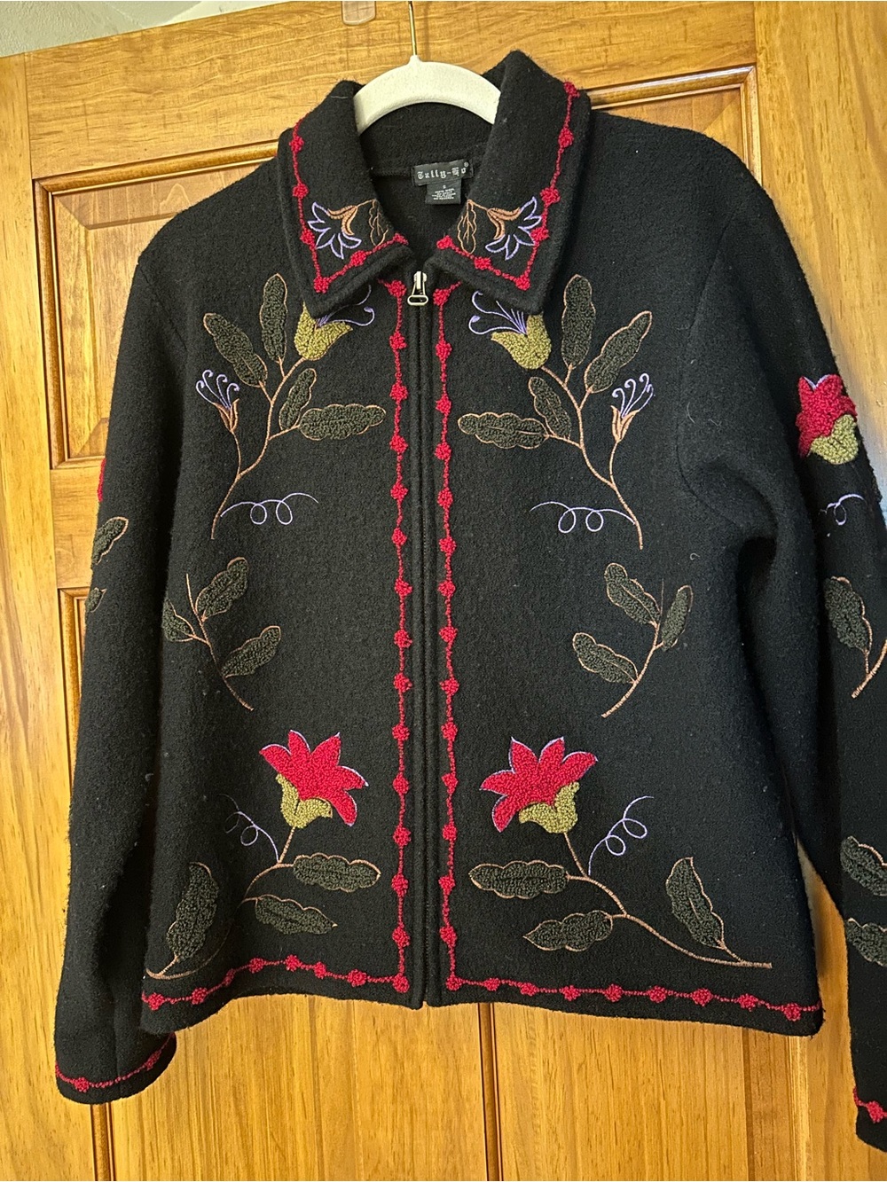 Tally Ho Black Embroidered Floral Zip Jacket